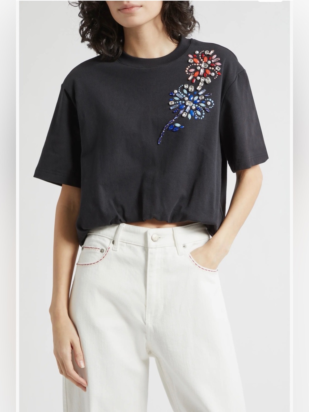 Cinq a Sept Davini Twilight Crystal & Bead
Embellished Bubble Hem T-Shirt